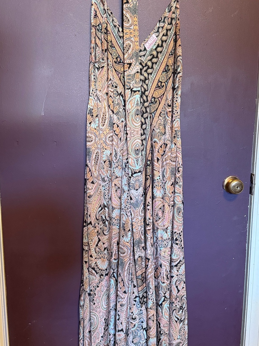 Paisley-Print Spaghetti Strap Maxi Dress in Soft Pink